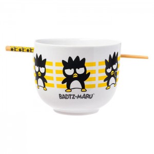 Hello Kitty Badtz-maru Ceramic Ramen Bowl and Chopstick Set (Stripes) Galbeni | RO_HK89387