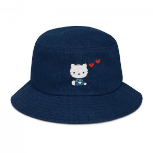 Hello Kitty Dear Daniel Embroidered Denim Bucket Hat Albastri | RO_HK66761