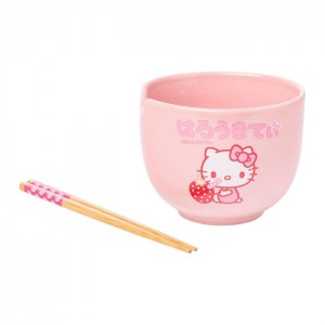 Hello Kitty Hello Kitty Ceramic Ramen Bowl and Chopstick Set (Strawberry Milk) Roz | RO_HK74052