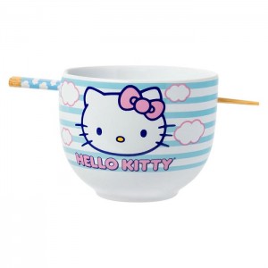 Hello Kitty Hello Kitty Ceramic Ramen Bowl and Chopstick Set (Clouds) Albastri | RO_HK91262