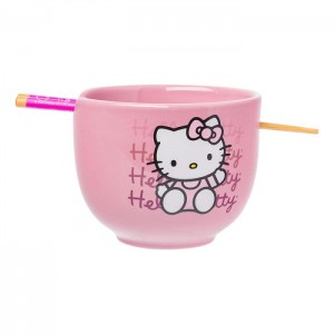 Hello Kitty Hello Kitty Ceramic Ramen Bowl and Chopstick Set (Pink Wave) Roz | RO_HK10657