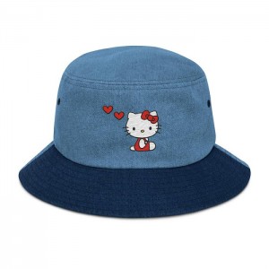 Hello Kitty Hello Kitty Embroidered Denim Bucket Hat Albastri | RO_HK38718