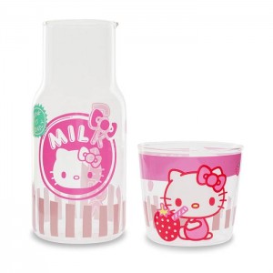 Hello Kitty Hello Kitty Glass Carafe and Cup Set (Strawberry Milk) Roz | RO_HK50363