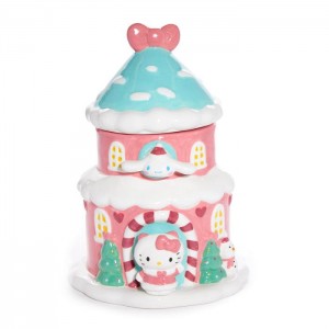 Hello Kitty Hello Kitty and Cinnamoroll Ceramic Holiday Cottage Cookie Jar Roz Albastri | RO_HK61965