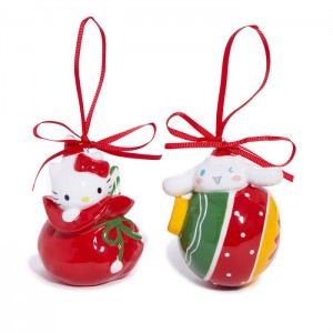 Hello Kitty Hello Kitty and Cinnamoroll 2-pc Holiday Ceramic Ornament Set (Red) Rosii Verzi | RO_HK60452