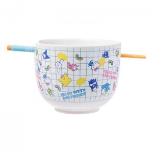 Hello Kitty Hello Kitty and Friends Ceramic Ramen Bowl and Chopstick Set (Color Grid) Albastri | RO_HK77319