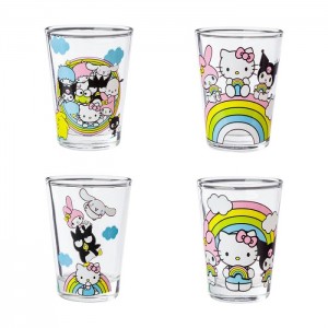 Hello Kitty Hello Kitty and Friends Mini Glass 4-Piece Set (Rainbows) Albastri | RO_HK38162