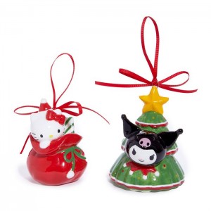 Hello Kitty Hello Kitty and Kuromi 2-pc Holiday Ceramic Ornament Set (Red) Rosii Verzi | RO_HK19564