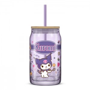 Hello Kitty Kuromi Favorite Flavor Lidded Glass Tumbler Violet | RO_HK60353