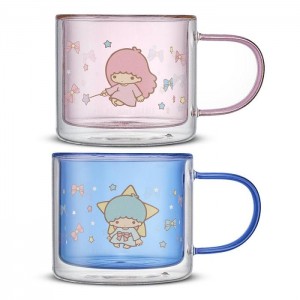 Hello Kitty LittleTwinStars Double Wall Coffee Mugs (Set of 2) Roz Albastri | RO_HK82764