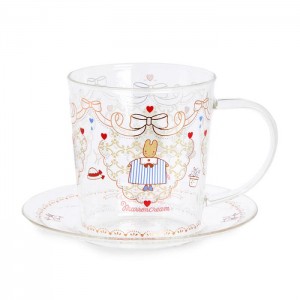 Hello Kitty Marron Cream Glass Cup and Saucer Set Colorati | RO_HK83751