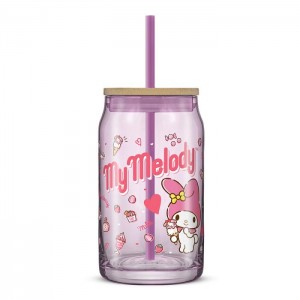 Hello Kitty My Melody Favorite Flavor Lidded Glass Tumbler Violet | RO_HK90704