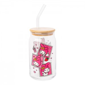 Hello Kitty My Melody Snacks Bamboo Lidded Glass Tumbler Roz | RO_HK87760