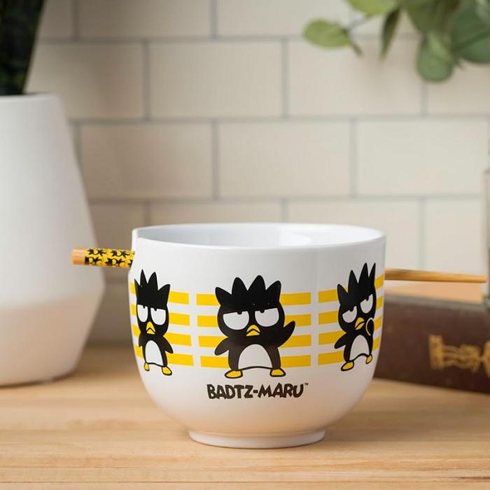 Hello Kitty Badtz-maru Ceramic Ramen Bowl and Chopstick Set (Stripes) Galbeni | RO_HK79566