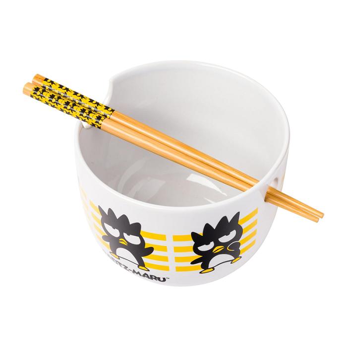 Hello Kitty Badtz-maru Ceramic Ramen Bowl and Chopstick Set (Stripes) Galbeni | RO_HK79566