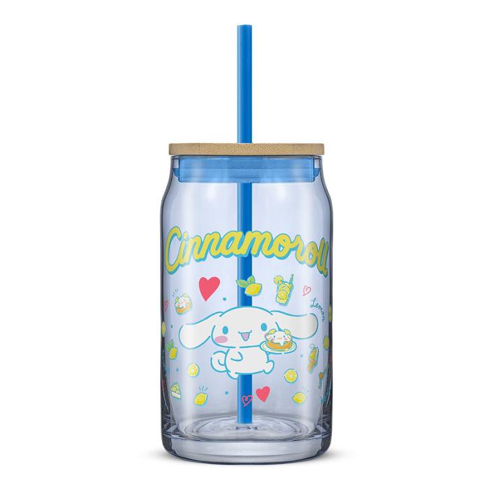 Hello Kitty Cinnamoroll Favorite Flavor Lidded Glass Tumbler Albastri | RO_HK20192