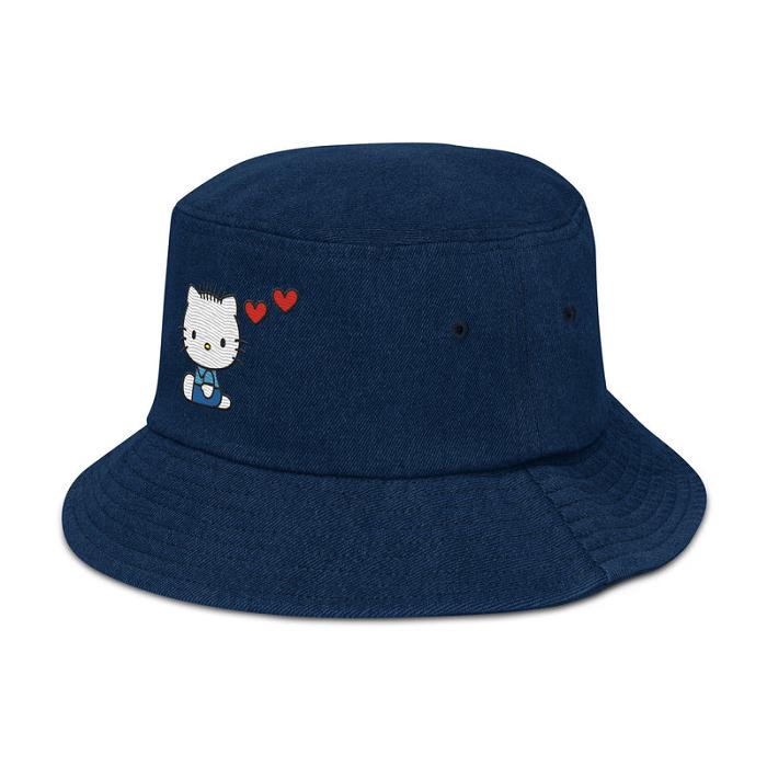 Hello Kitty Dear Daniel Embroidered Denim Bucket Hat Albastri | RO_HK66761