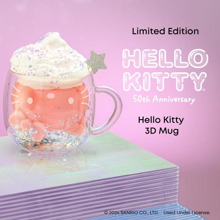 Hello Kitty Hello Kitty 50th Anniversary Limited Edition 3D Double Wall Glass Mug Rosii | RO_HK87027