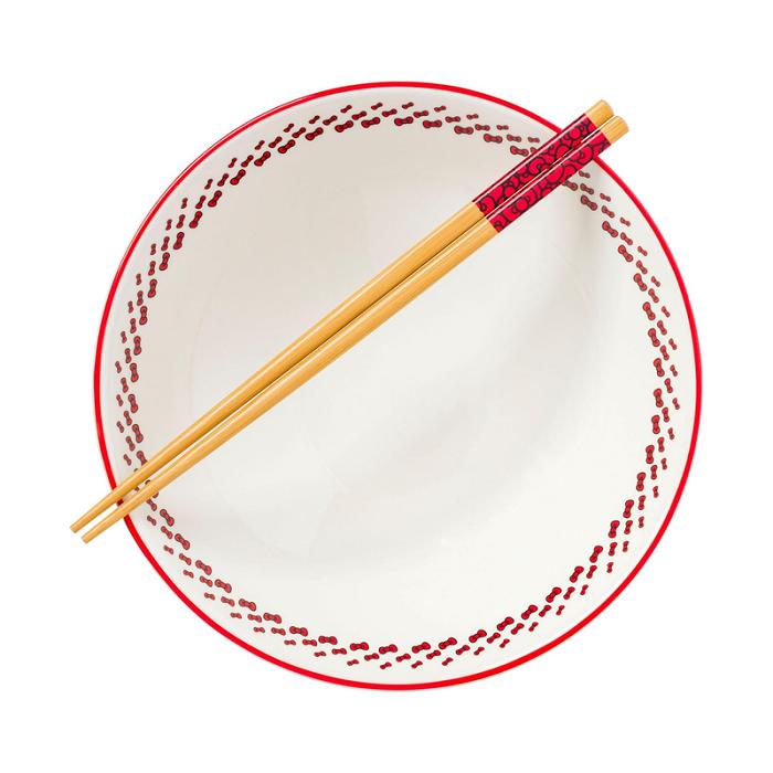 Hello Kitty Hello Kitty Ceramic Noodle Bowl and Chopstick Set (Red Bows) Rosii | RO_HK29375