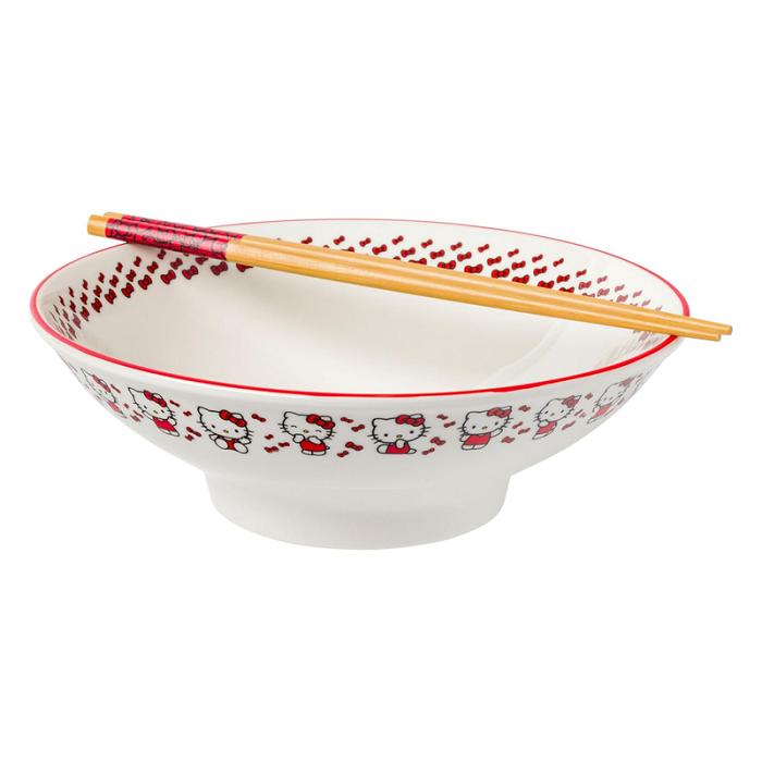 Hello Kitty Hello Kitty Ceramic Noodle Bowl and Chopstick Set (Red Bows) Rosii | RO_HK29375