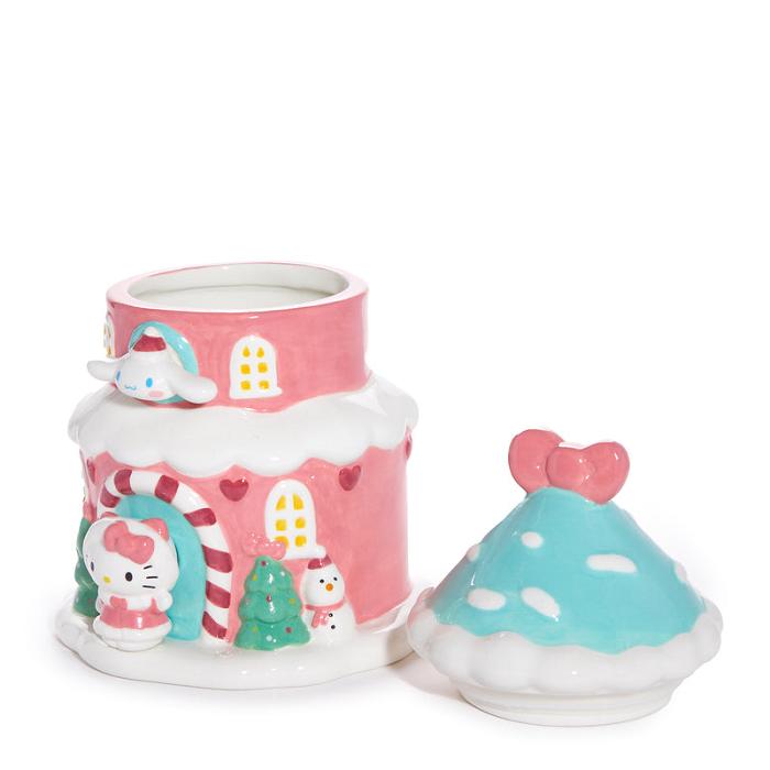 Hello Kitty Hello Kitty and Cinnamoroll Ceramic Holiday Cottage Cookie Jar Roz Albastri | RO_HK54232