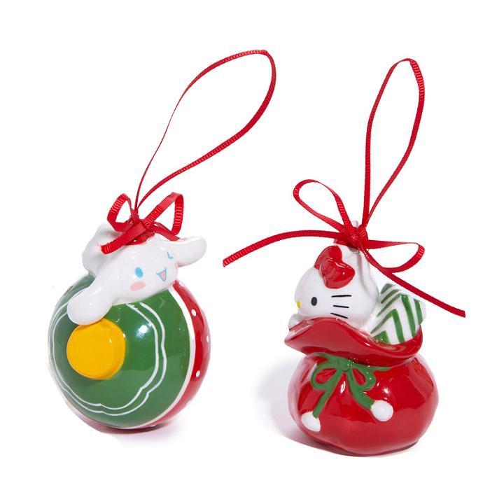 Hello Kitty Hello Kitty and Cinnamoroll 2-pc Holiday Ceramic Ornament Set (Red) Rosii Verzi | RO_HK60452