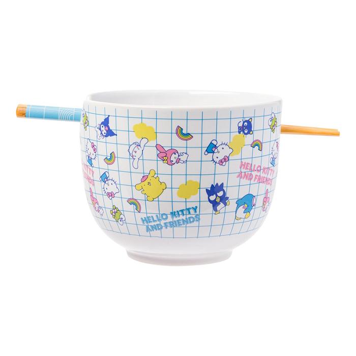 Hello Kitty Hello Kitty and Friends Ceramic Ramen Bowl and Chopstick Set (Color Grid) Albastri | RO_HK77319