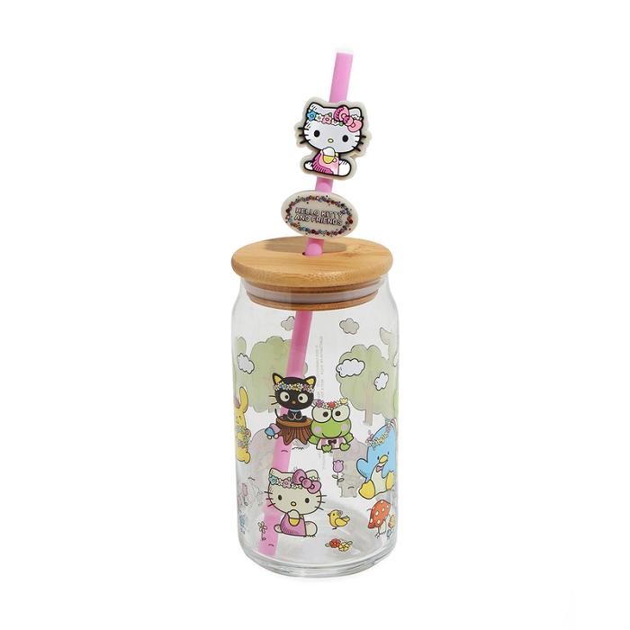 Hello Kitty Hello Kitty and Friends Flower Crowns Bamboo Lidded Glass Tumbler Colorati | RO_HK50373