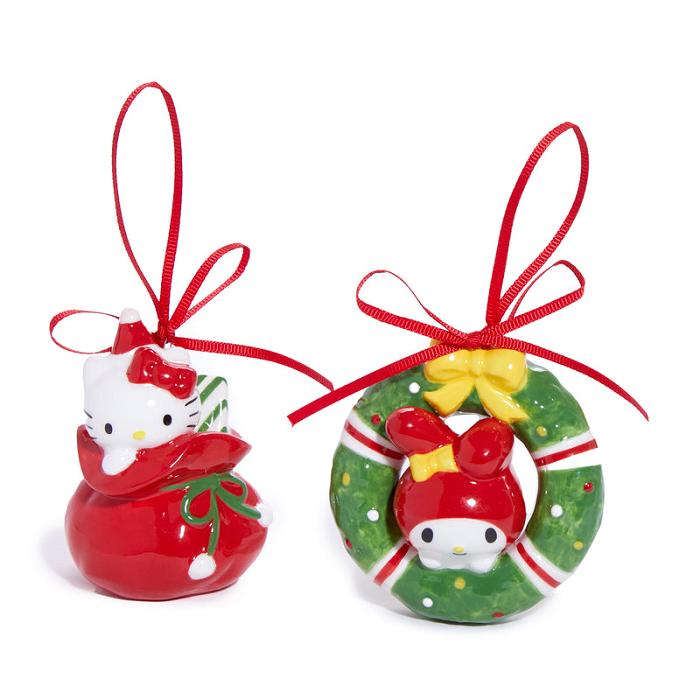 Hello Kitty Hello Kitty and My Melody 2-pc Holiday Ceramic Ornament Set (Red) Rosii Verzi | RO_HK30177