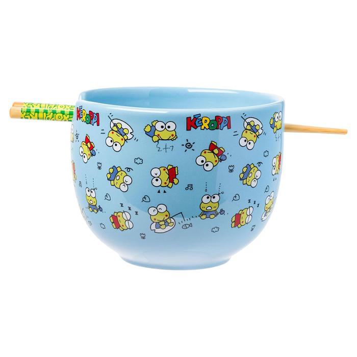 Hello Kitty Keroppi Ceramic Ramen Bowl and Chopstick Set (Poses) Albastri | RO_HK92004