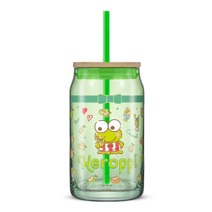 Hello Kitty Keroppi Favorite Flavor Lidded Glass Tumbler Verzi | RO_HK30440