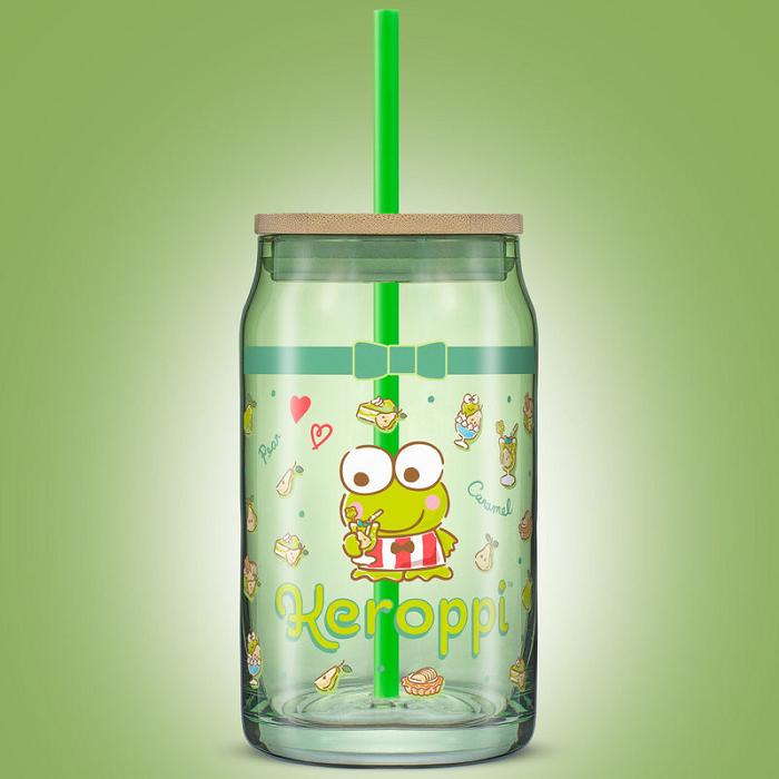 Hello Kitty Keroppi Favorite Flavor Lidded Glass Tumbler Verzi | RO_HK49147