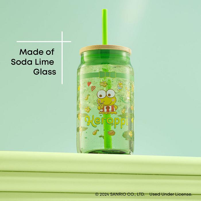 Hello Kitty Keroppi Favorite Flavor Lidded Glass Tumbler Verzi | RO_HK49147