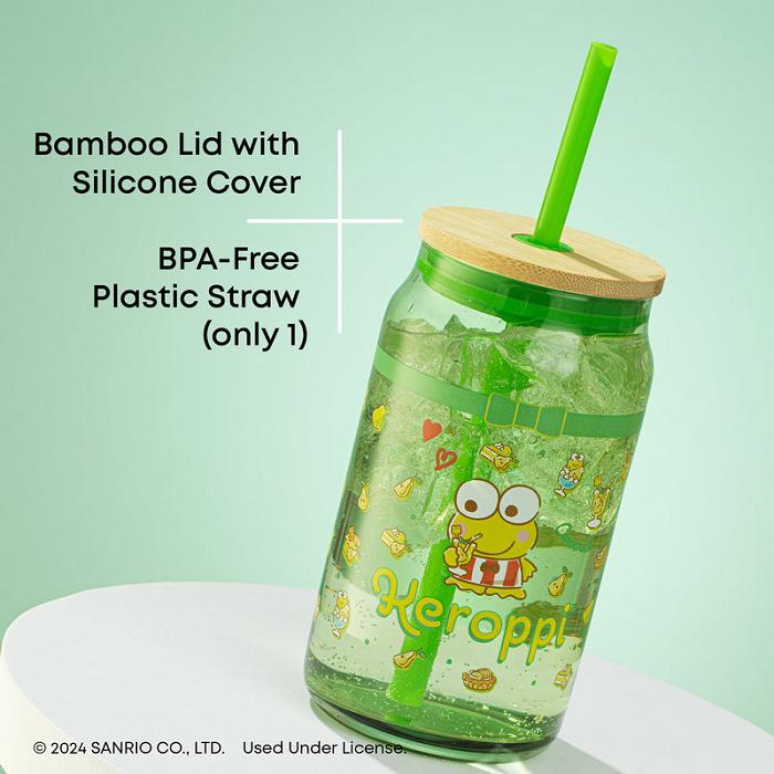 Hello Kitty Keroppi Favorite Flavor Lidded Glass Tumbler Verzi | RO_HK49147