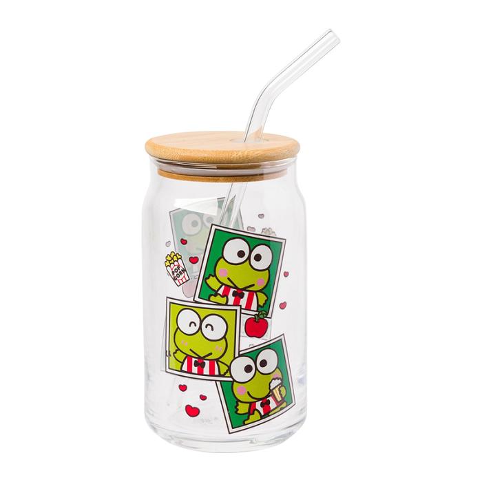 Hello Kitty Keroppi Snacks Bamboo Lidded Glass Tumbler Verzi | RO_HK18097