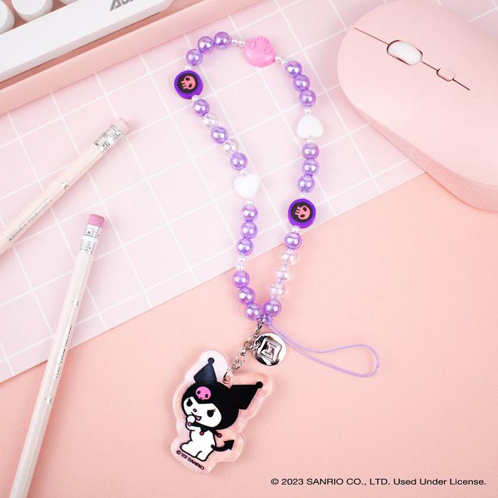 Hello Kitty Kuromi Beaded Charm Mobile Phone Wrist Strap Violet | RO_HK57659