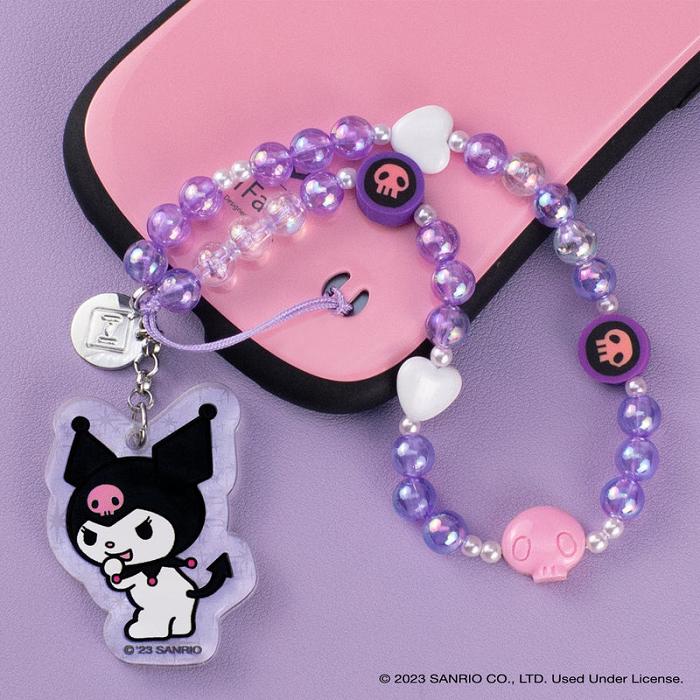 Hello Kitty Kuromi Beaded Charm Mobile Phone Wrist Strap Violet | RO_HK57659