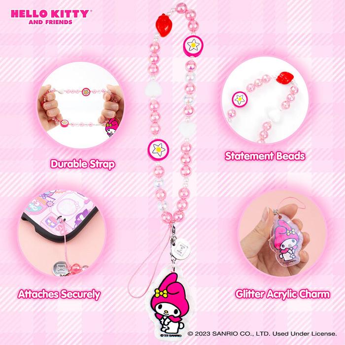 Hello Kitty My Melody Beaded Charm Mobile Phone Wrist Strap Roz | RO_HK48935