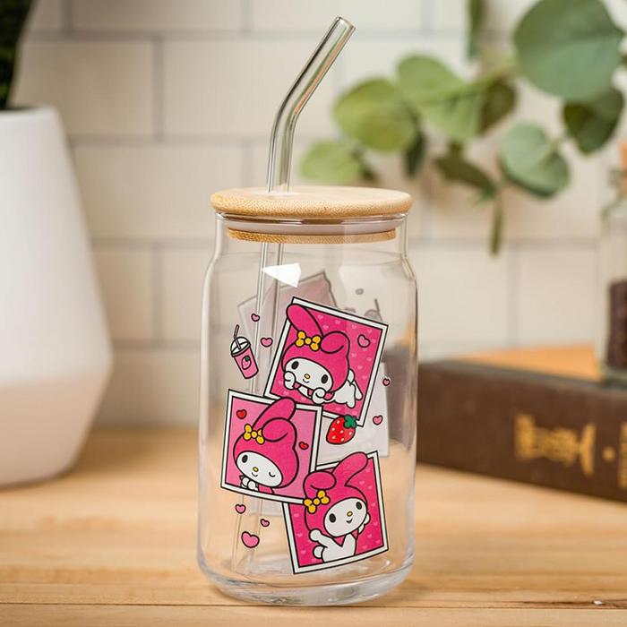 Hello Kitty My Melody Snacks Bamboo Lidded Glass Tumbler Roz | RO_HK87760