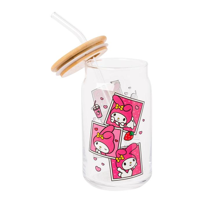 Hello Kitty My Melody Snacks Bamboo Lidded Glass Tumbler Roz | RO_HK87760